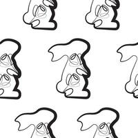 seamless pattern with an Easter bunny standing on its hind legs and turned to the right on its paws and rosebuds in line art style, for logos and various designs vector