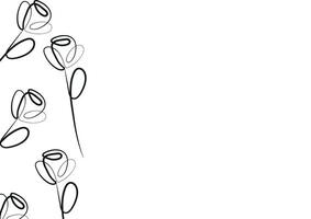 poster template with rose flower icons from stems in line art style drawn with original outline, for logos, designs or ornaments vector