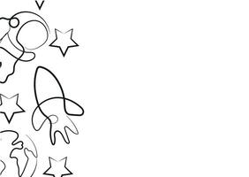poster with simple icons on the theme of space in the style of line art drawn with an original outline, for logos and various designs vector