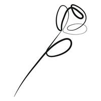 simple icon of rose flower with stems in line art style drawn with original outline, for logos, designs or ornaments vector