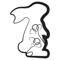 simple icon of Easter bunny standing on hind legs with flower buds in line art style drawn with original outline, for logos and various designs vector