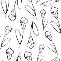 seamless pattern with calla lily flower icons from stems in line art style drawn with original outline arranged randomly, for logos, designs or ornaments vector