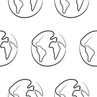 seamless pattern with simple icons of planet earth in line art style drawn with original outline, for logos and various designs vector