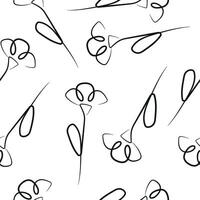 seamless pattern with carnation flower icons from stems in line art style drawn with original outline arranged randomly, for logos, designs or ornaments vector