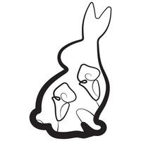 simple icon of Easter bunny sitting on hind legs and turned to right side with calla lily buds in line art style drawn with original outline, for logos and various designs vector