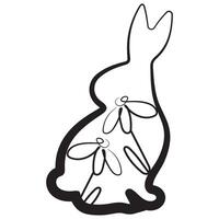 simple icon of an Easter bunny sitting on its hind legs and turned to the right side with daisy buds in line art style drawn with an original outline, for logos and various designs vector