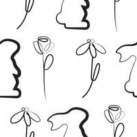seamless pattern with Easter bunny standing on its hind legs and turned to the right side on its paws and different colors in line art style, for logos and various designs vector