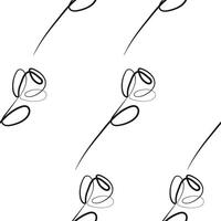 seamless pattern with rose flower icons from stems in line art style drawn with original outline, for logos, designs or ornaments vector
