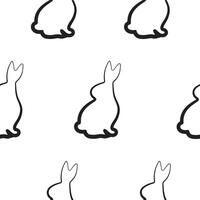 seamless pattern with an Easter bunny sitting on its hind legs and turned to the right side in line art style drawn with an original outline, for logos and various designs vector