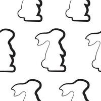 seamless pattern with Easter bunny standing on hind legs in line art style drawn with original outline, for logos and various designs vector