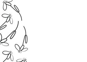 poster template with daisy flower icons from stems in line art style drawn with original outline, for logos, designs or ornaments vector