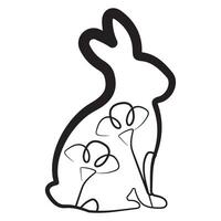 simple icon of Easter bunny sitting on hind legs with flower buds in line art style drawn with original outline, for logos and various designs vector