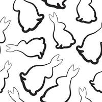 seamless pattern with easter bunny sitting on hind legs and turned to right side in line art style arranged randomly, for logos and various designs vector