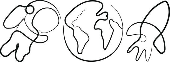 set of simple icons on the theme of space in the style of line art drawn with an original outline, for logos and various designs vector