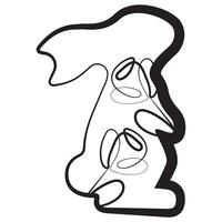 simple icon of Easter bunny standing on hind legs with rose buds in line art style drawn with original outline, for logos and various designs vector