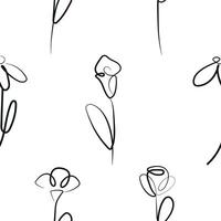 seamless pattern of various flowers drawn in line art style drawn with different outline, for logos and various designs vector