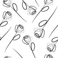 seamless pattern with rose flower icons from stems in line art style drawn with original outline arranged randomly, for logos, designs or ornaments vector