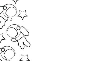 poster with simple icons of astronaut in space suit in line art style drawn with original outline, for logos and various designs vector
