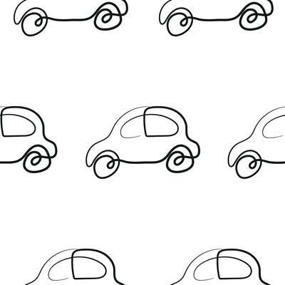 seamless pattern of simple icons of transport, namely a passenger car in the style of line art drawn with an original outline, for logos and various designs