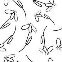 seamless pattern with daisy flower icons from stems in line art style drawn with original outline arranged randomly, for logos, designs or ornaments vector