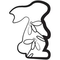 simple icon of Easter bunny standing on hind legs with chamomile buds in line art style drawn with original outline, for logos and various designs vector