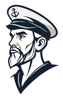 Vintage sailor half profile with beard and hat featuring an anchor, for nautical themed art and tattoo ideas.