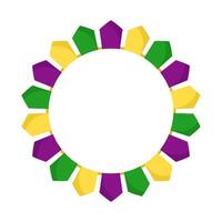 Mardi Gras circle garland frame. Purple, green and yellow flags in circles with empty space on white vector