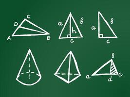 Chalk triangle formulas on green chalkboard. Hand drawn illustration vector