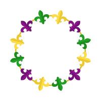 Fleur de Lys Flower circle frame. Empty border for Mardi Gras promotion. Garland frame isolated template on white vector