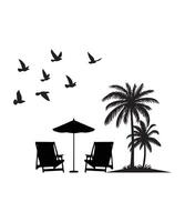 Beach Vacation Silhouette with Palm Trees and Birds. vector