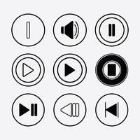 Media Control Button Icons Set in Black Outline Style. vector