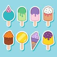 Collection of colorful and fun ice cream stickers on a bright background vector