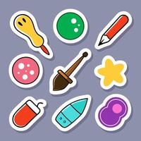 Colorful Cartoon Objects Stickers on a Grey Background for Designs vector