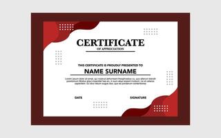 certificate template design with red and white color for awards and appreciation. vector