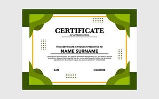 certificate template design with green and white color for awards and appreciation. vector