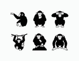 Chimpanzee Silhouette Set EPS Template vector