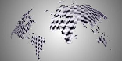 Modern 3d dotted world map with precise dots forming continents perfect for global travel themes vector