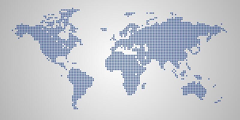 Artistic dotted map of the world featuring continents and borders in a simple graphic style