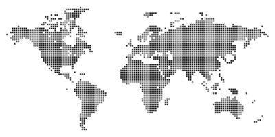 Global squire dotted world map featuring international continents with a stylish digital dotted effect vector