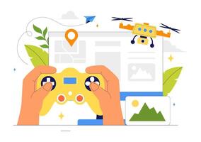 Professional Drone with Camera Illustration for Aerial Filming in a Flat Style Design vector