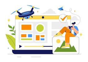 Aerial View Drone with Camera Illustration for Filming and Surveying in a Flat Cartoon Style vector