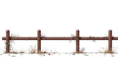 Rustic Brown Metal Fence 3d Render Isolated on White photo
