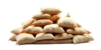Stack of Burlap Sandbags Bulk Buy, Military, Construction photo