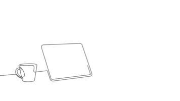 digital tablet computer with keyboard case workplace one line 4K animated video
