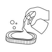 Outline or coloring page of soap with hand vector