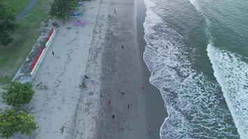 Breathtaking Aerial View of Serene Beach with People and Gentle Waves on the Shoreline video