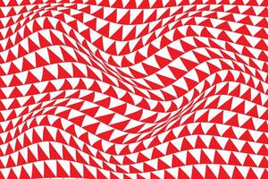 Abstract Wavy Optical Illusion Pattern with Red and White Geometric Triangles Creating a Distorted Visual Effect vector