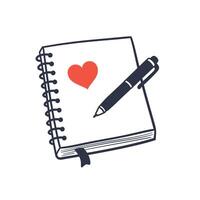 A notebook with a pen and a heart vector