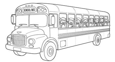 Outline of a Cheerful School Bus With a Smiling Face on the Front. Add Children Waving From the Windows vector