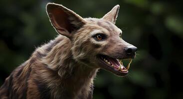 A dog with its mouth open and teeth showing photo